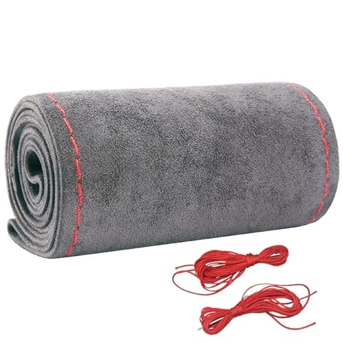 Cubierta del Volante del Coche De Gamuza, Mano del Coche Costura Volante Tamaño De La Cubierta 15 Pulgadas, Funda Protector Volante Coche Cosida Piel 37cm 38cm (Rojo)