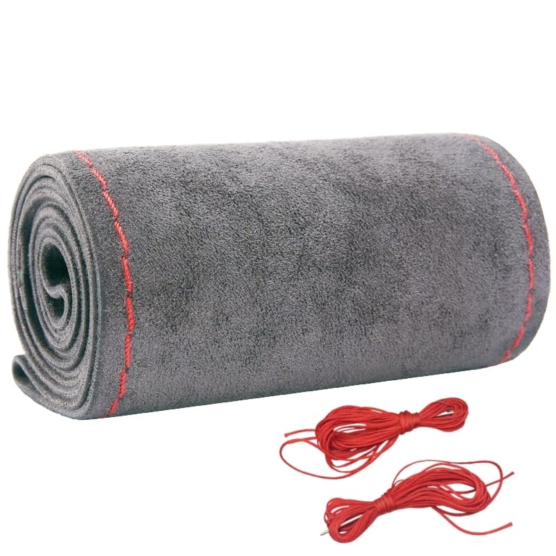 Cubierta del Volante del Coche De Gamuza, Mano del Coche Costura Volante Tamaño De La Cubierta 15 Pulgadas, Funda Protector Volante Coche Cosida Piel 37cm 38cm (Rojo)