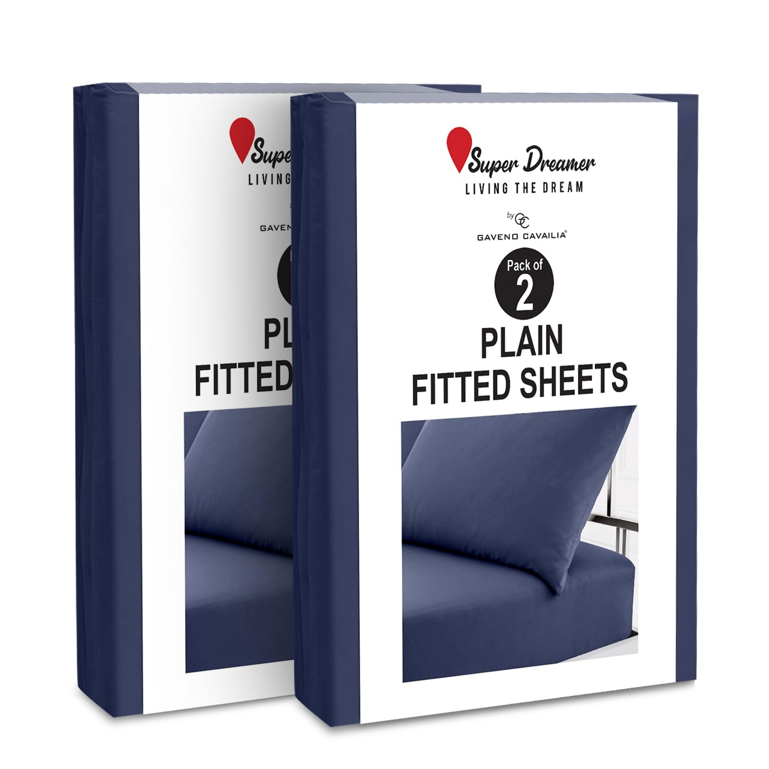 GC GAVENO CAVAILIA 2 Pack Fitted Sheet King Size - Deep Pocket 25cm - Microfiber Bed Sheet (152x203 cm) - Wrinkle & Fade Resistant - Elastic Corners - Breathable & Easycare Bottom Sheet - Navy