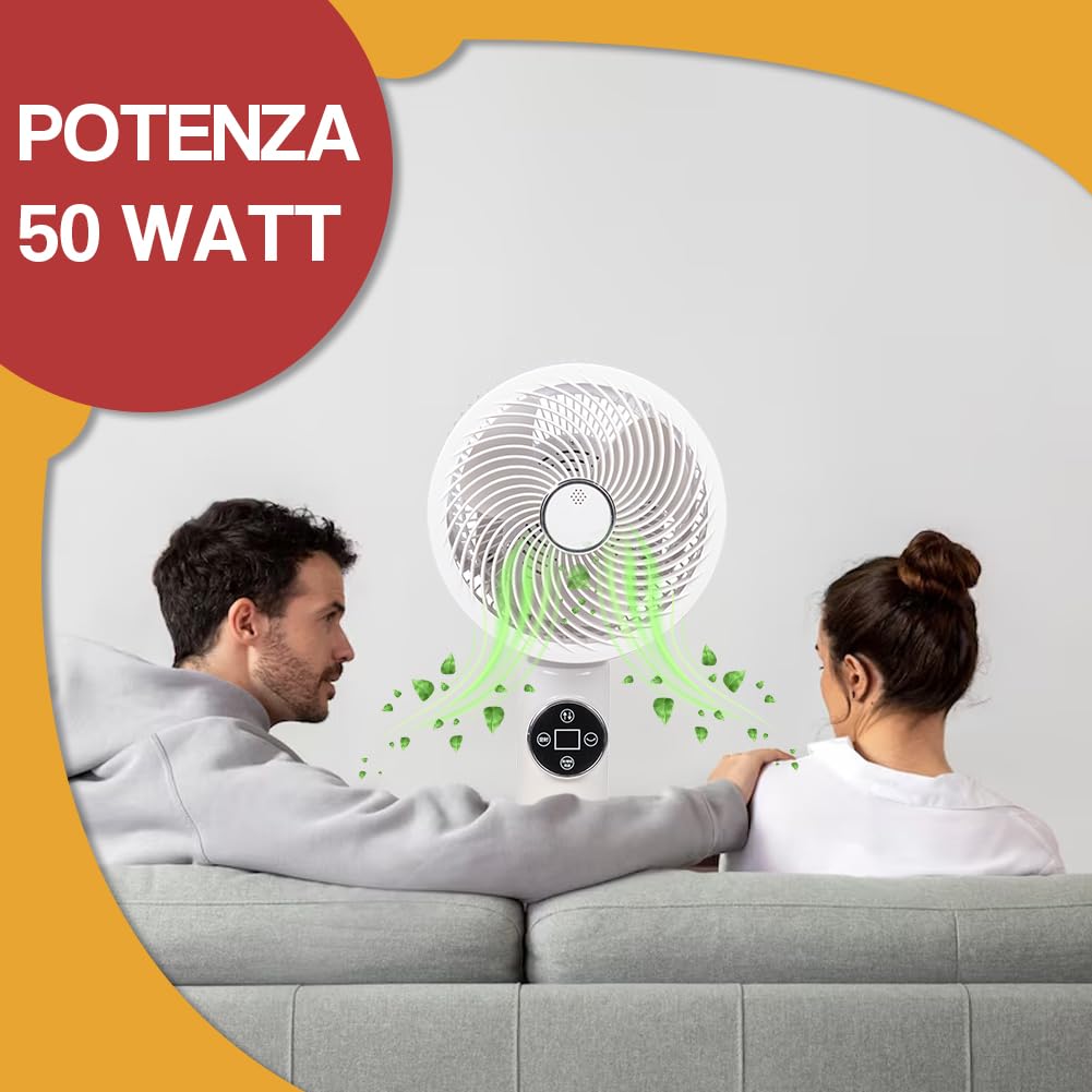Ventilatore A Piantana BAKAJI – 3 Pale, 50 Watt, 6 Velocità, Telecomando, Timer, Base Antiribaltamento, Silenzioso, Bianco
