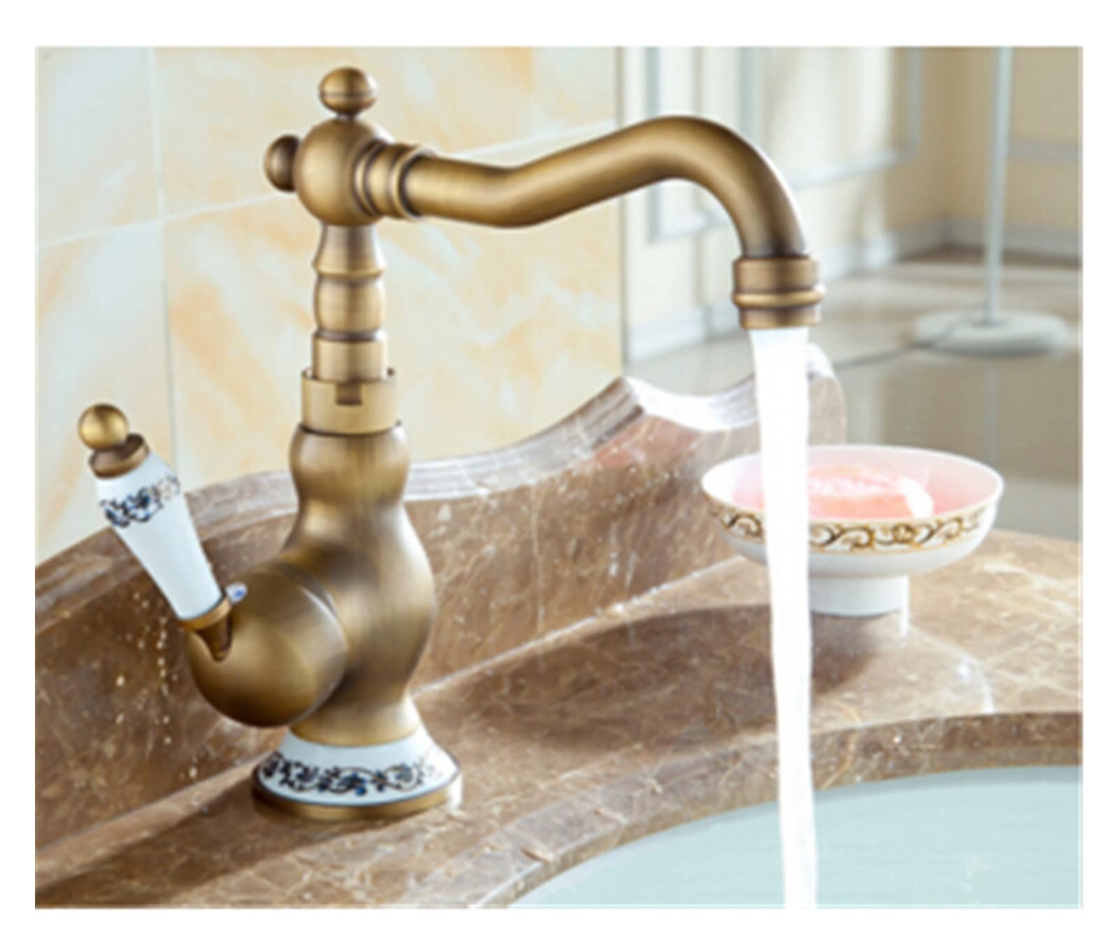 Grifo de baño, Grifo de cocina antigua 360 Swivel Desk Frife Mezclador Fashion Gold Frifet Faucet Cobre cobre Cuenco caliente y frío Toque(Style 1)