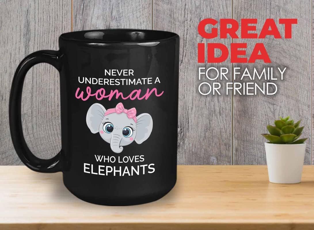 Bubble Hugs Never Underestimate Coffee Mug 15oz Black - Woman Who Loves Elephants - Man Religious Women Coworker Student Cycling Christian Granfather Music Lover Atheletes Medical Healthcare