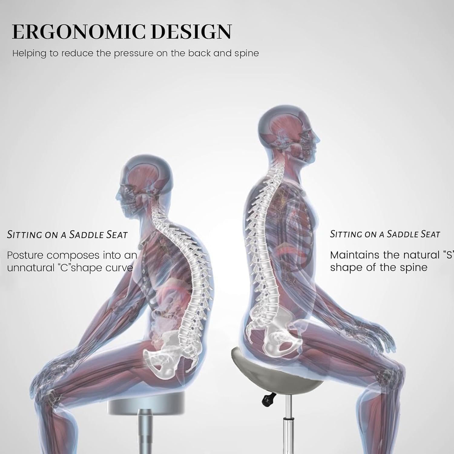 Saddle Stool with Wheels,Rolling Stool,Rolling Chair Ergonomic Swivel Rolling Chair with Hydraulic Lifting Height Adjustable Rolling for Office Medical Massage Salon Drafting(Grey)