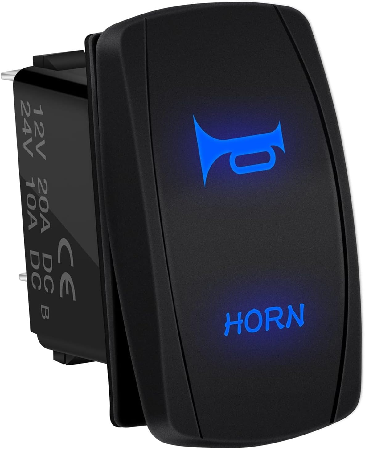20A 12V Horn Switch with Dual Blue LED Light Waterproof SPST 5Pin ON-Off Rocker Switch Momentary for Marine Boat Trucks Car