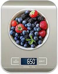 Balança de Cozinha de Inox, Visor Digital, Alimentos, Temperos, Remédios, Joias, Em Inox e Não Enferruja, Acompanha Pilhas e Manual, Pronta Para Uso, Ideal Para Dietas, Cozinhas e Restaurantes