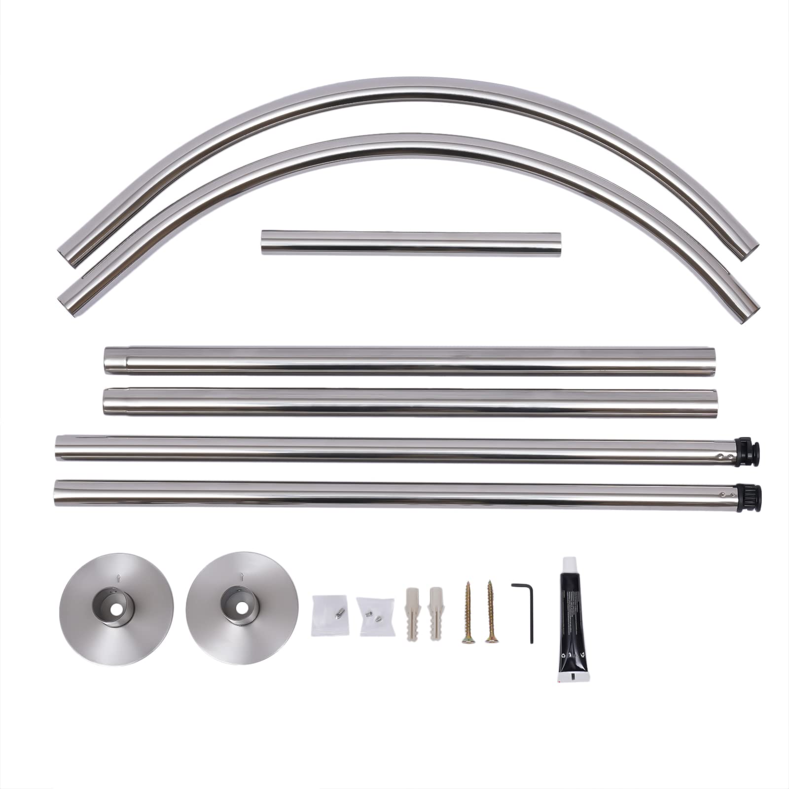 Kit tringle à rideau de douche en forme de U en acier inoxydable 304 - Courbée - Pour salle de bain - 90 x 80-130 cm - Pour rideau de douche et baignoire