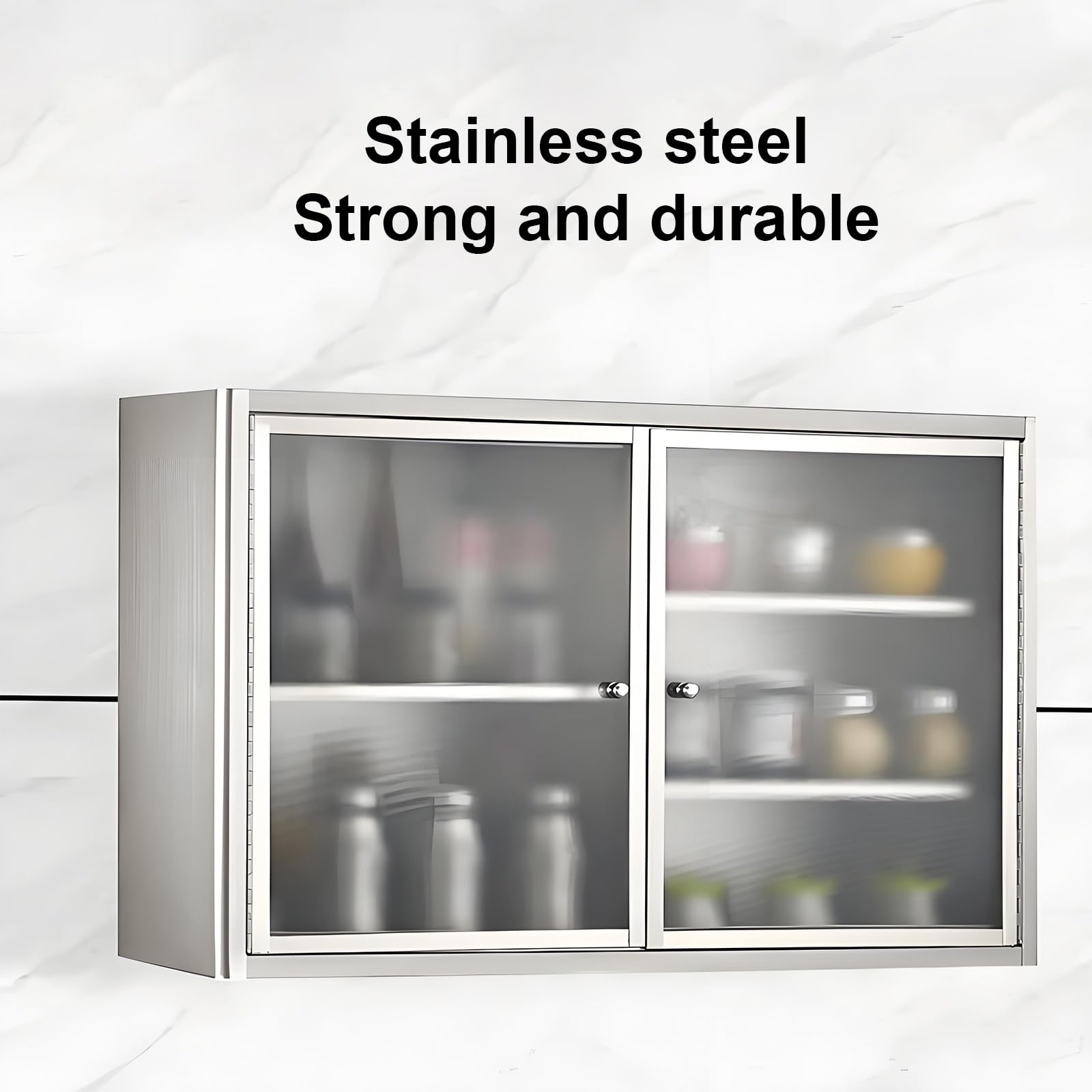 Armadietto da cucina in acciaio inox con doppie ante, ripiani regolabili, design stretto multifunzionale per spazi compatti
