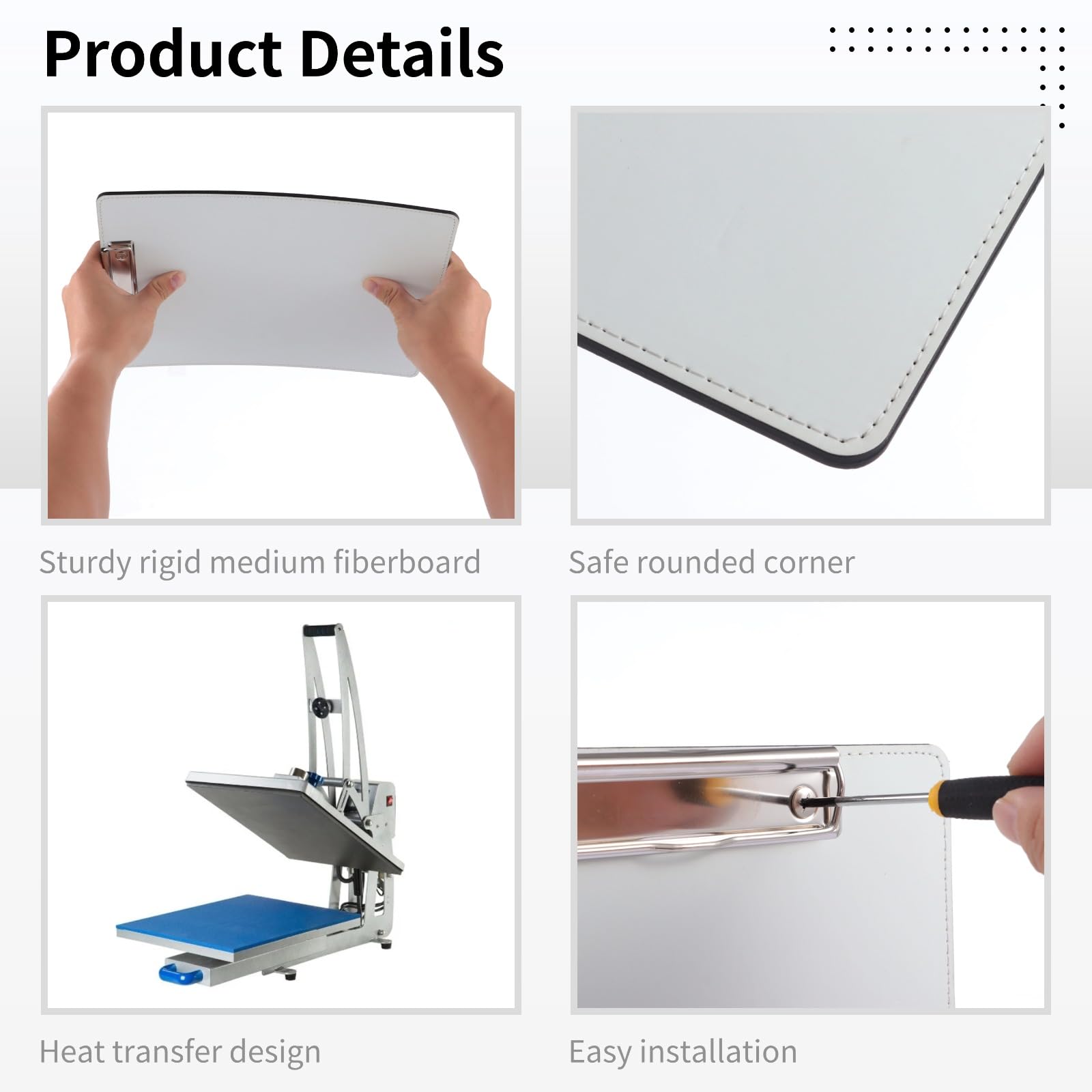 Confezione da 4 portablocco a sublimazione su entrambi i lati, pannello rigido in MDF rivestito di bianco, formato lettera A4, clip in metallo con viti, anello per appendere, forniture per regali fai