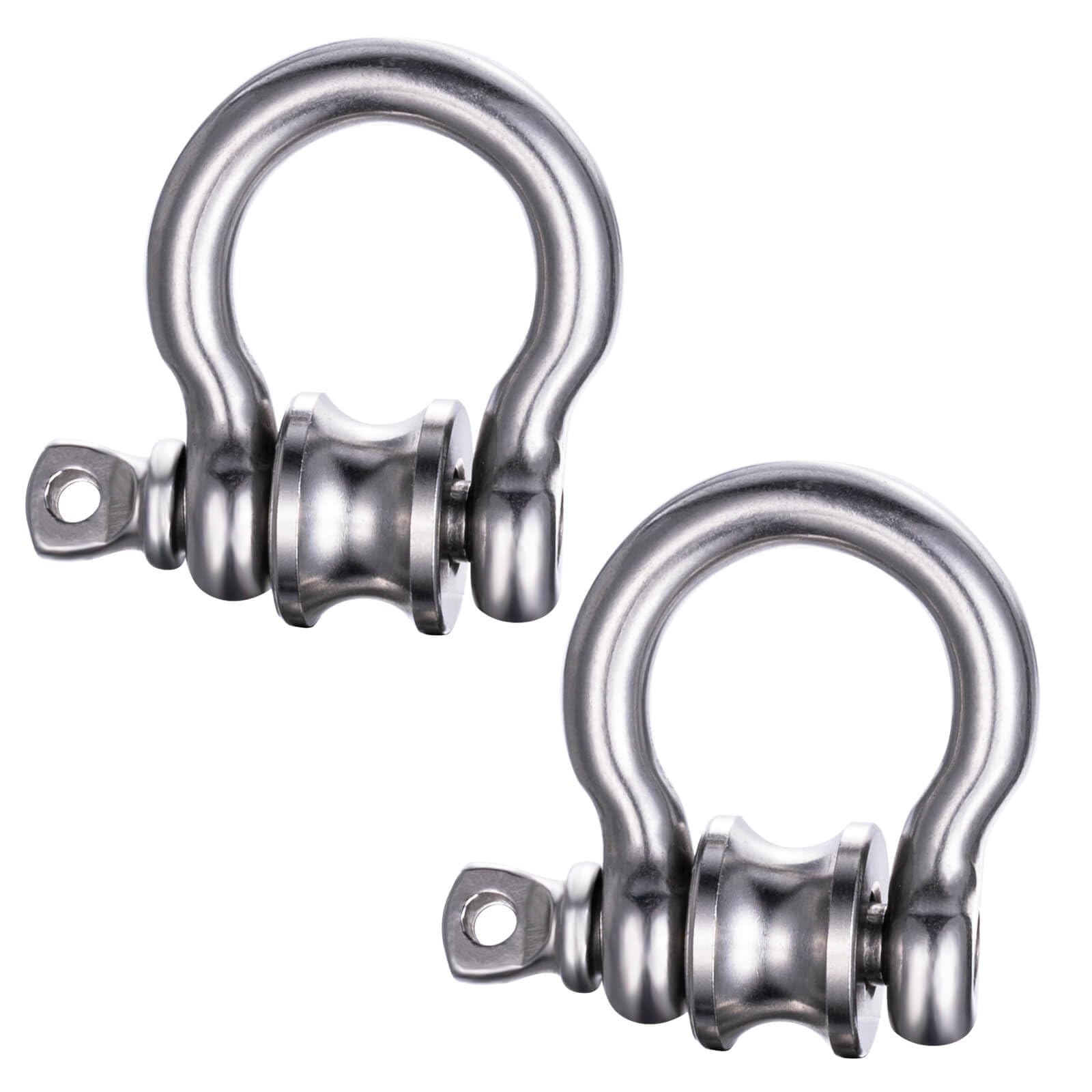 2Pack Mini Stainless Steel Pulley D Ring Shackles，Removable U-Shaped Pulley (for 1/4 Inch Wire Rope)