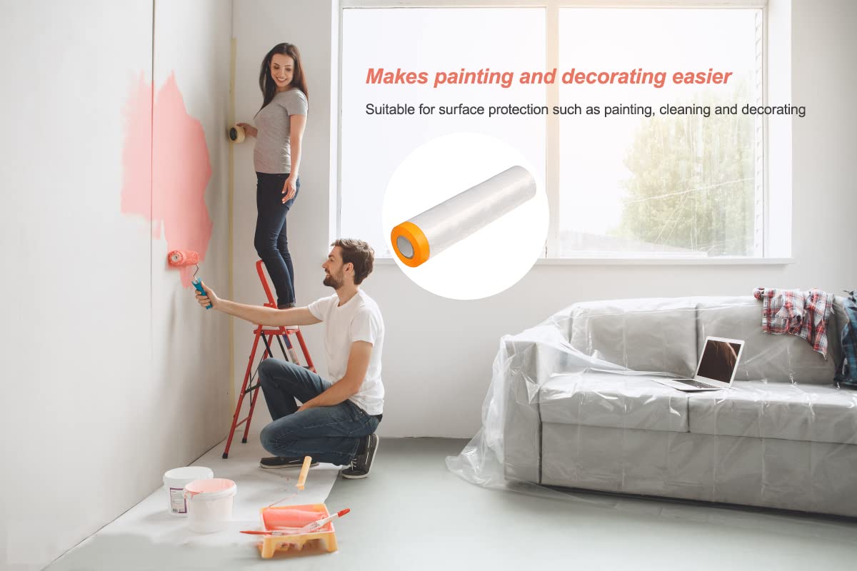 6 Rouleaux Papier de Masquage, 240cm*20M Bache de Protection Transparente, Masker Avec Ruban Adhésif Pour Meuble de Protection (240cm×20m)