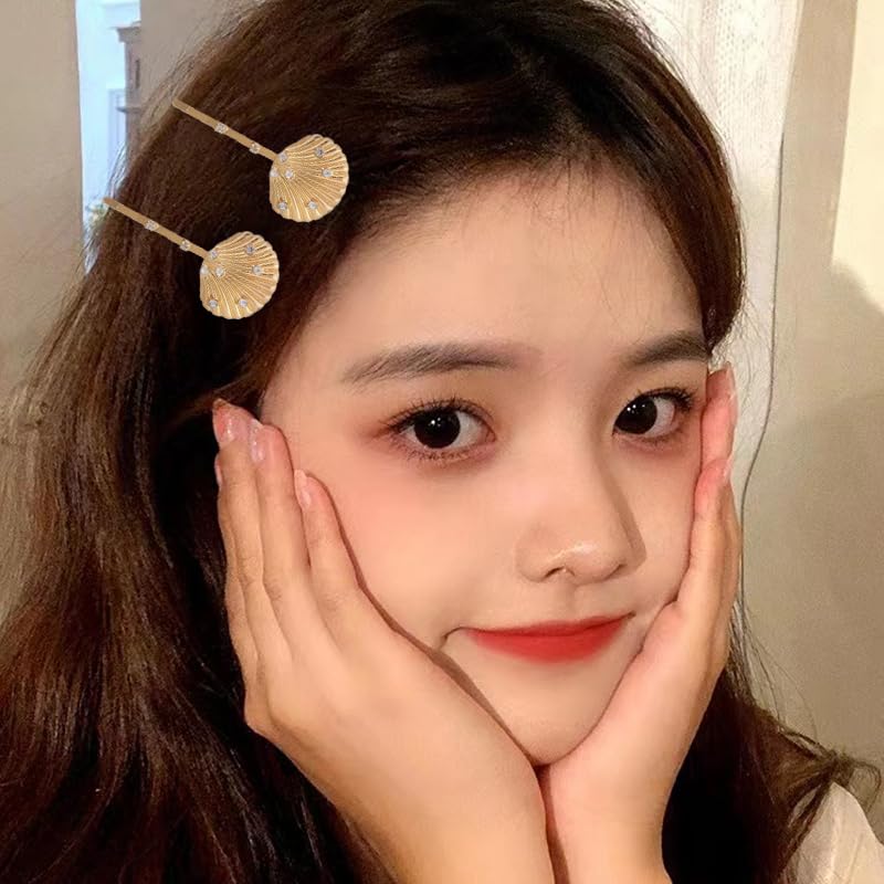 Miniatura 6 de Pasadores de pelo con diamantes de imitación para mujeres y niñas, pasadores de pelo de concha dorada para verano, playa, piezas de cabeza para cola