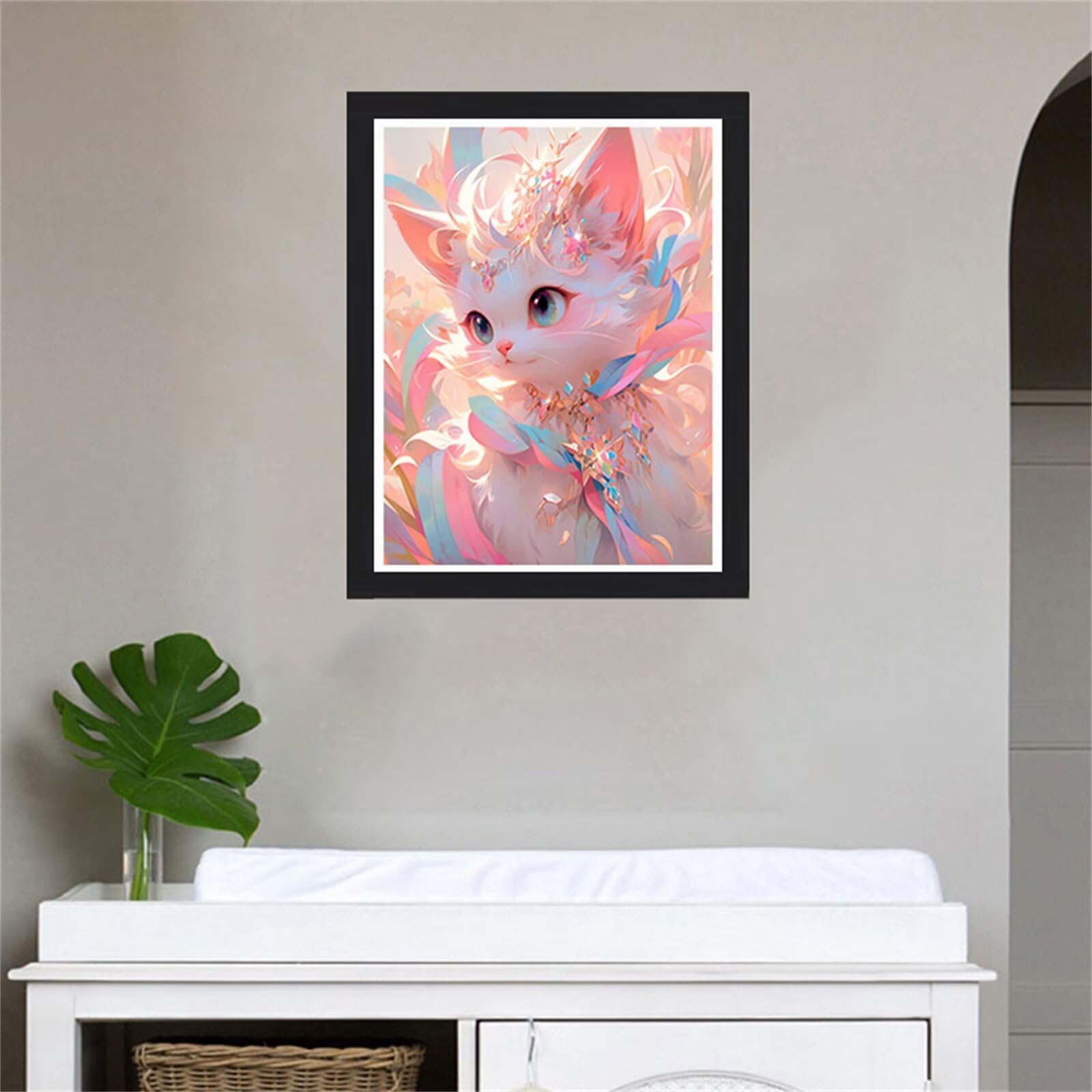 Diamond Painting Pinke Katze, DIY 5D Weihnachten Diamond Painting Erwachsene, Diamant Painting Bilder Malen Nach Zahlen DIY Set Erwachsene, Diamond Painting Herbst für Home Wand Dekor(100x130cm)-h2