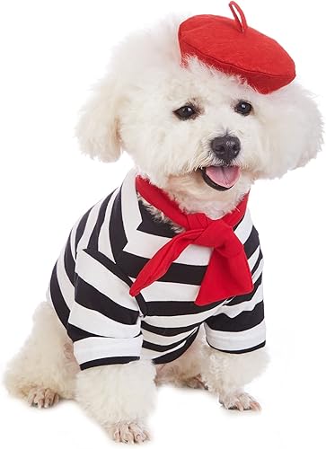 Miniatura 2 de Disfraz de artista para perro con sombrero divertido, ropa para mascotas, camisas para perros pequeños, camiseta de verano para cachorros (S) negro