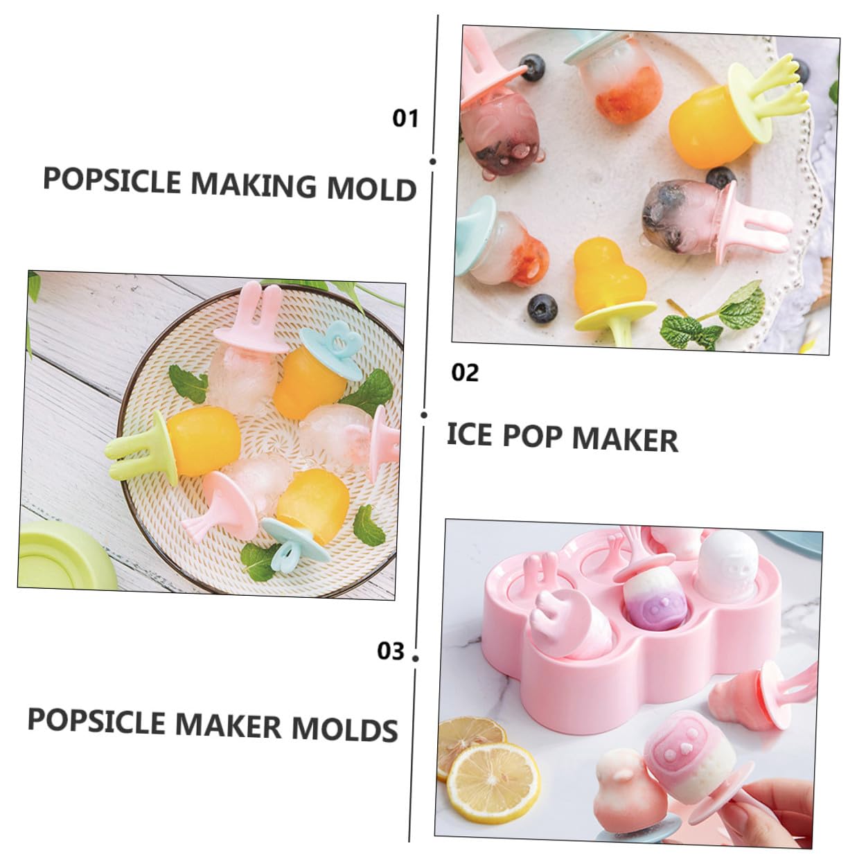 4 juegos Moldes de Silicona para Helados DIY Moldes de Animales para Polos Cubitos de Hielo y Yogur y Prácticos para Verano