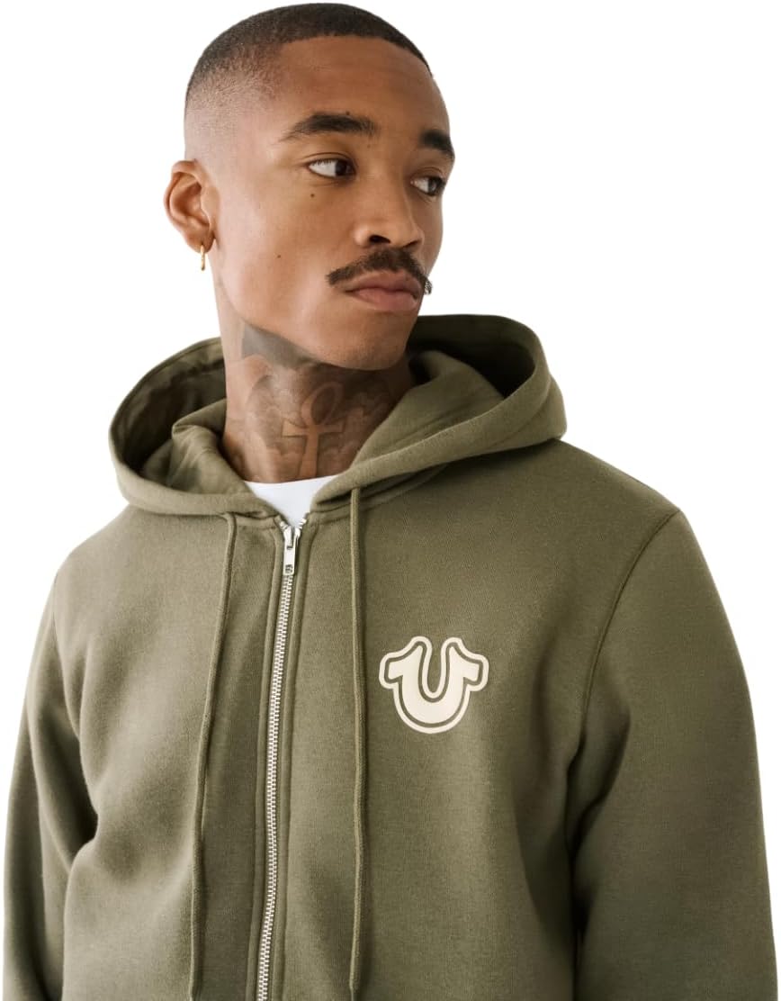 True Religion Men’s Puff Print Core Zip Up Hoodie for Men – Y2K Graphic Hoodie, Mens Hoodies with Oversized Graphic - Image 3