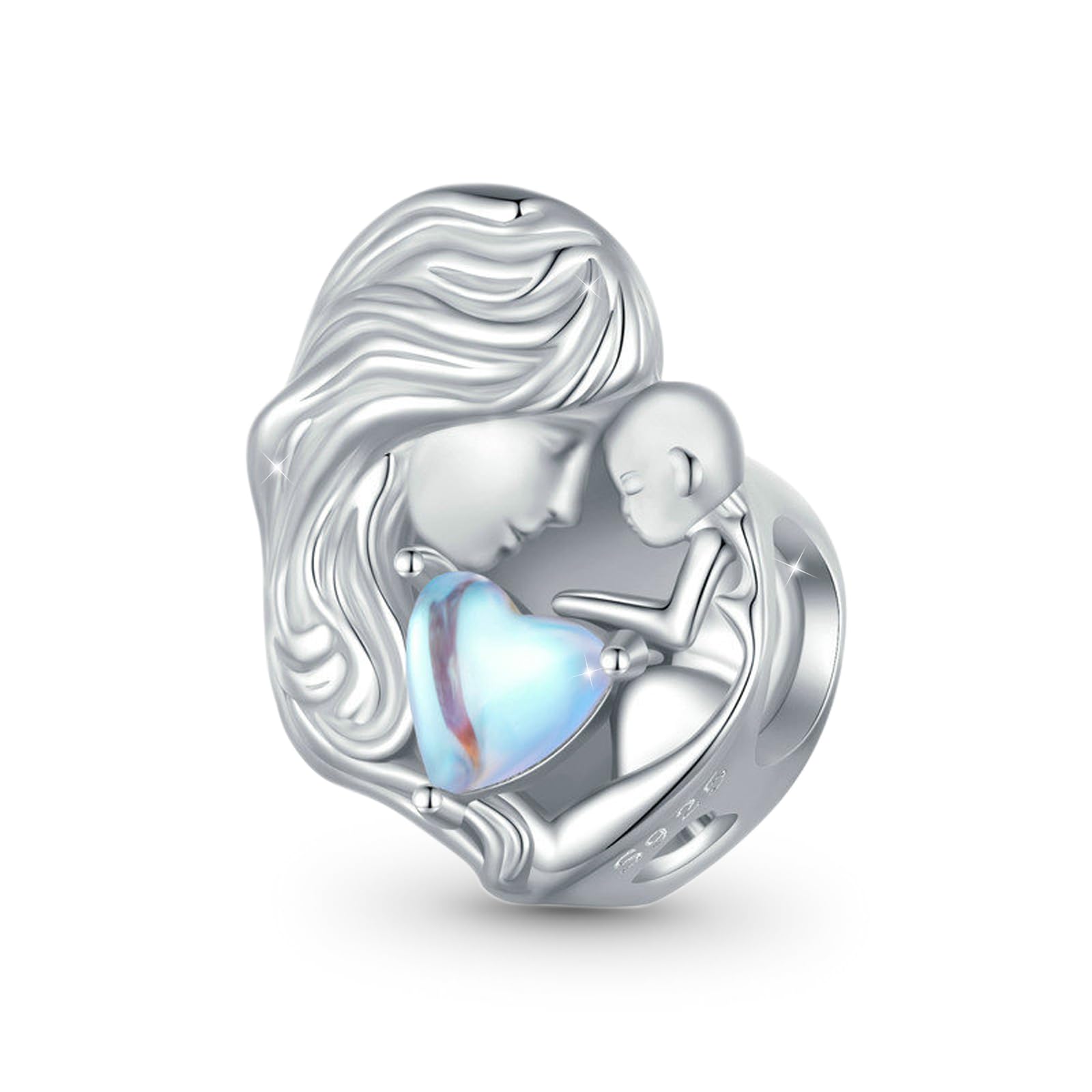 GNOCE Charm Bead Madre e Figlio Moonstone Charms In Argento 925 Con Zirconia Per Bracciali Collane Famiglia