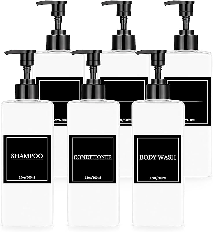 Tanlade Frascos Recarregáveis com Bomba 500 mL, Retangulares, Brancos, Pacote com 6
