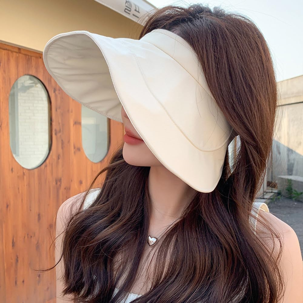 Wide Brim Sun Visor Hats for Women Floppy Beach Sun Protection Summer Cap Foldable Lightweight Ponytail UPF50+ UV Hat - Image 5