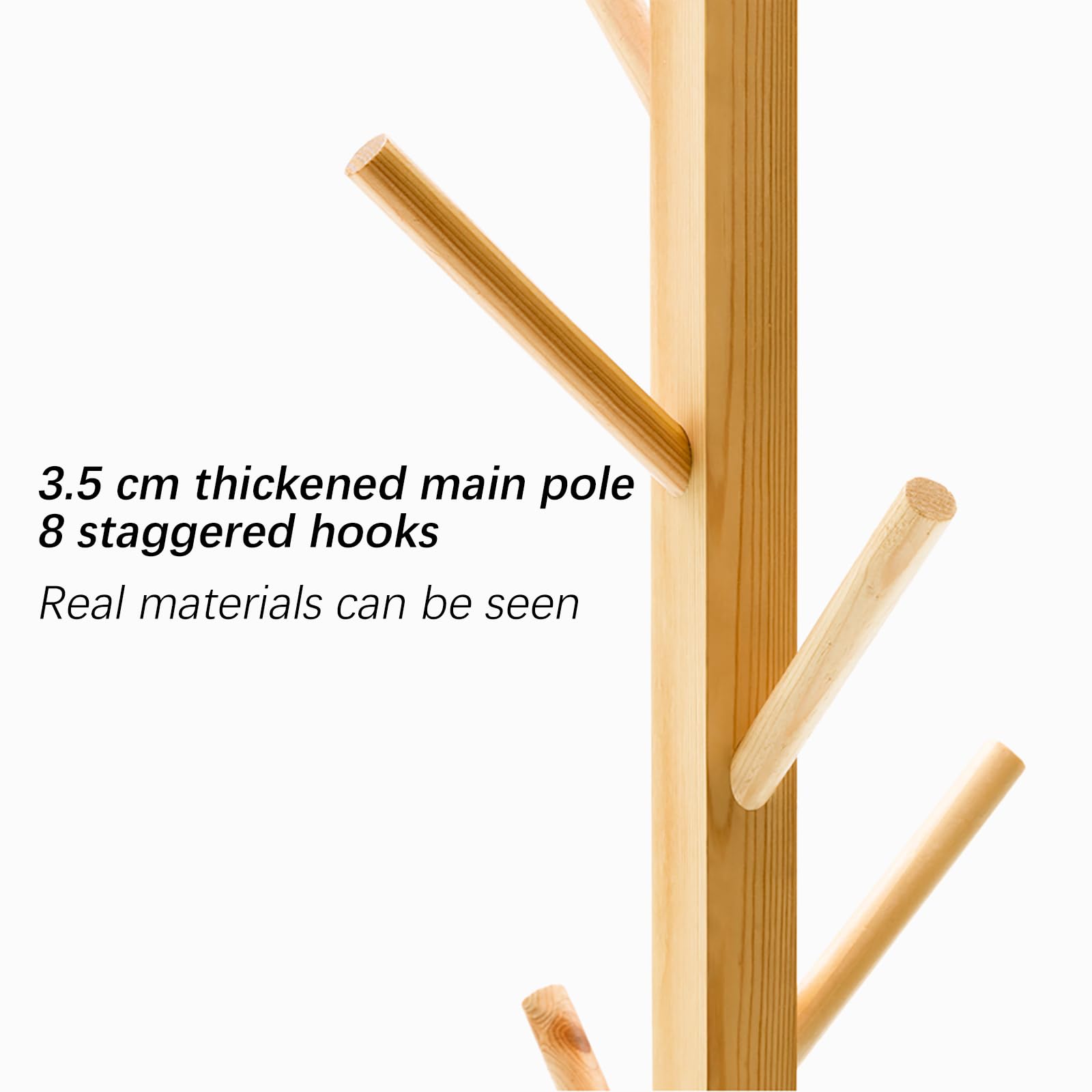 Vintage houten staande kapstok met 6 hangers, ideaal voor entree, slaapkamer of kantoor