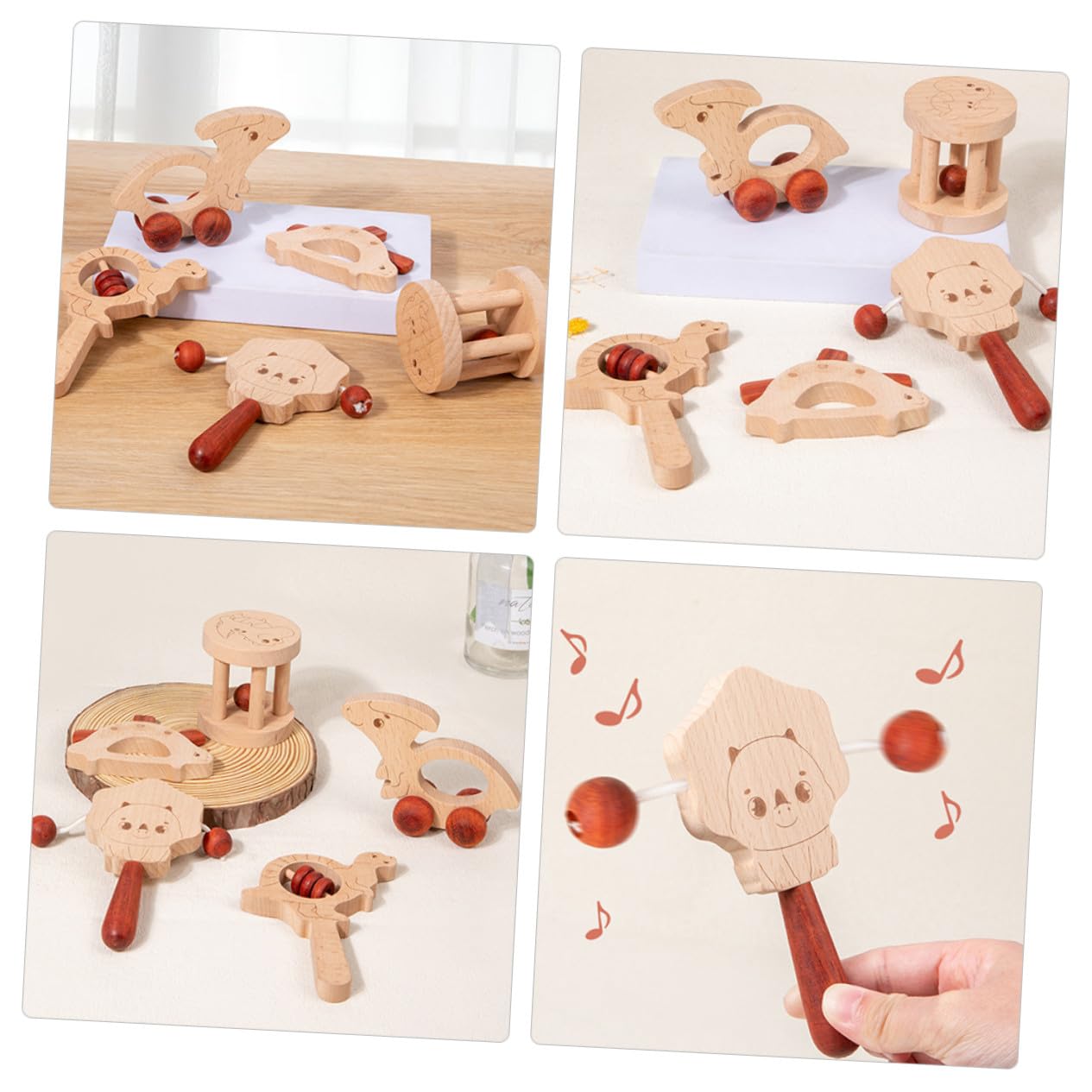 5 Set Sonagli in Legno per Bambino Bambina, Allenamento della Forza della Presa, Facili da Trasportare, Giocattoli Leggeri per Feste di Bambino Bambina e Prima Età