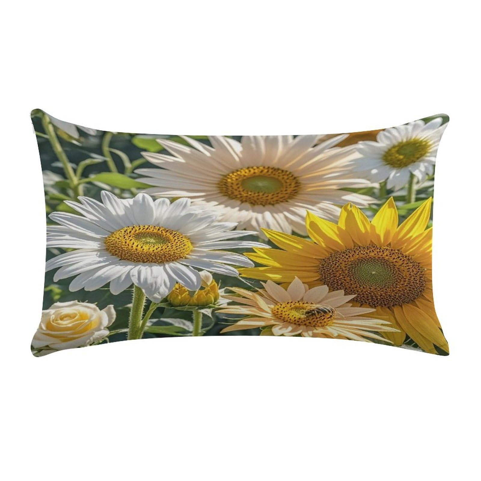 FekiLoot Sunflowers Daisy Rose Flowers Pillow Covers Short Plush Pillowcase with Zipper Cozy Soft Rectangular Throw Pillow Case Luxury Style Cushion Cases Decorative Lumbar Pillow Shell 12" X 20"