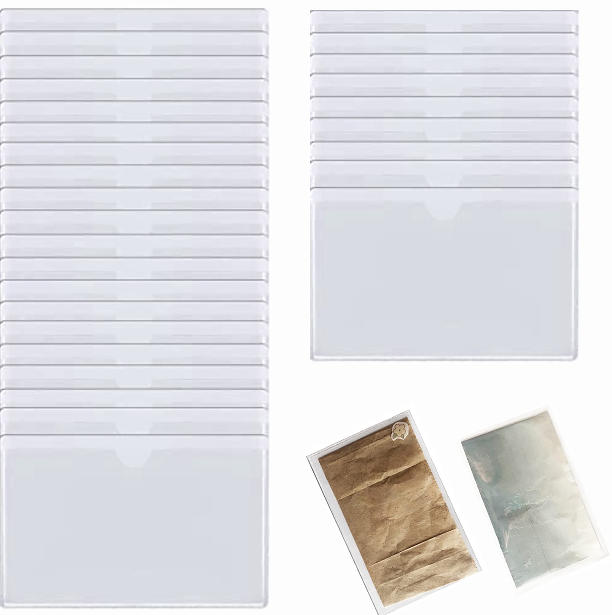 30 Pack Self-Adhesive Index Card Pockets Top Open Crystal Clear Plastic Card Holder for Organizing and Protecting 3 x 5 in Index Cards, Storage Bins, Business Cards, Photo, Shelves, Label and Planner
