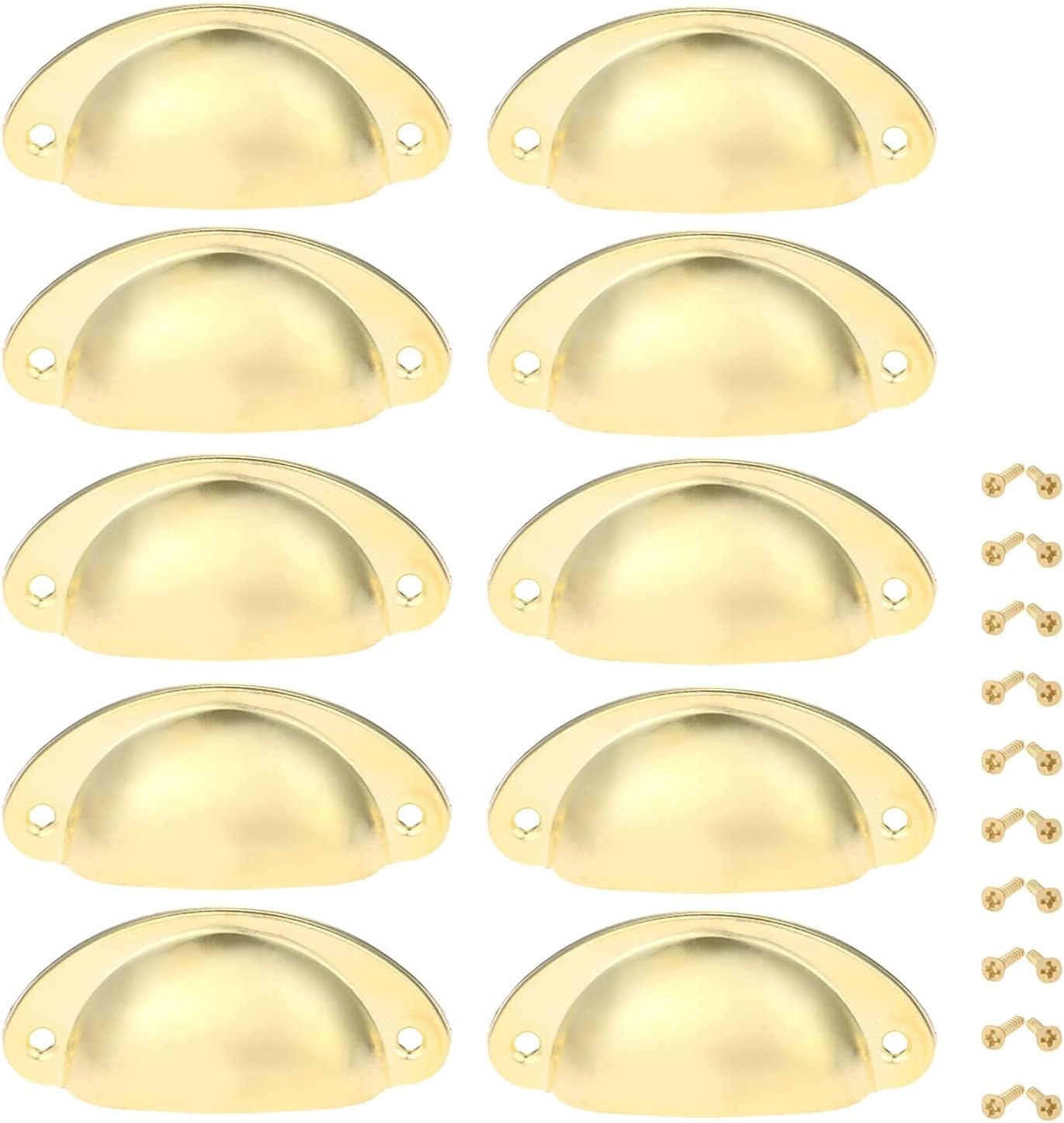 Yetaha Gold Drawer Pulls, 10PCS Bin Cup Cabinet Handles Retro Shell Shape Knobs for Dresser Cupboard Kitchen Furniture Decoration, with Screws (Gold)