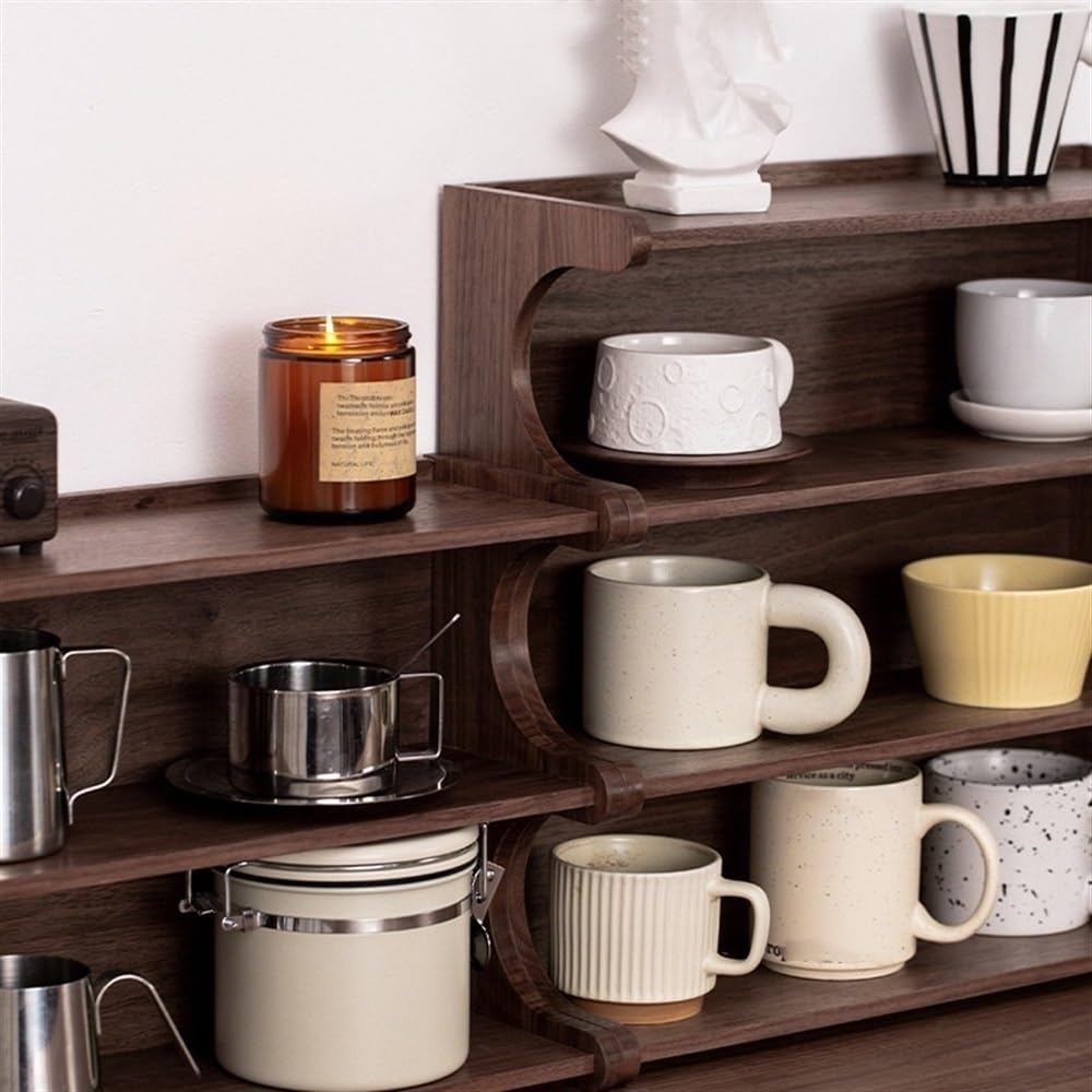 Generisch Tassenhalter, 3-stöckiger Kaffeetassenhalter aus Holz – Stabiler Tassenständer für Küche und Haushalt – Mehrstufiger Präsentationsständer, Robustes Holzdesign, platzsparender Organizer