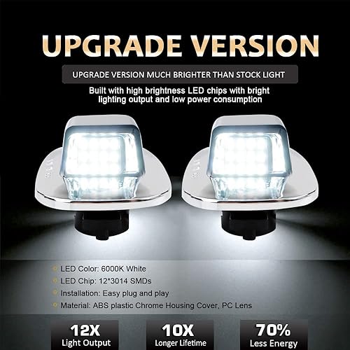 Miniatura 2 de D-Lumina Conjunto de lámpara LED para matrícula, carcasa cromada compatible con Chevy GMC Silverado Sierra CK Series 1500 2500 3500 Suburban Blazer