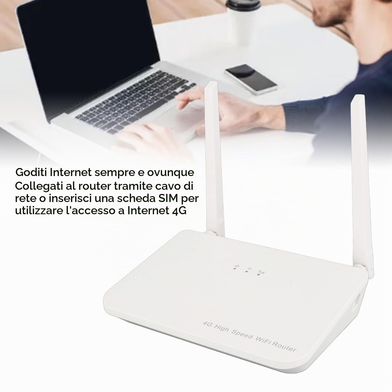 Router 4G LTE con Slot per Scheda SIM, Router Hotspot WiFi Mobile da 300 Mbps con Porte LAN WAN e 2 Antenne, Supporta 32 Utenti, per Ufficio Domestico (Spina europea)