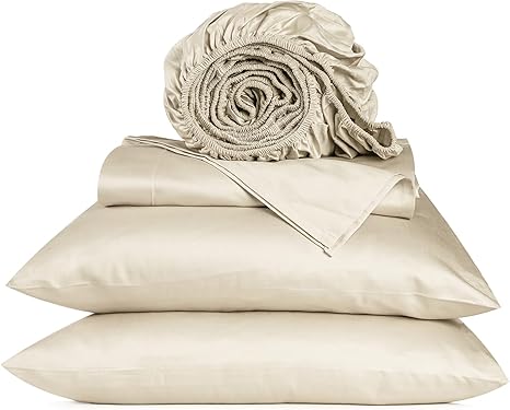 URBANHUT 800 Thread Count King Size Egyptian Cotton Sheets Set, 4 Pc Bed Sheet Sets for King Size Bedding, Luxury Hotel Sheets Sateen Finish Fits 16" Deep Pocket - Ivory