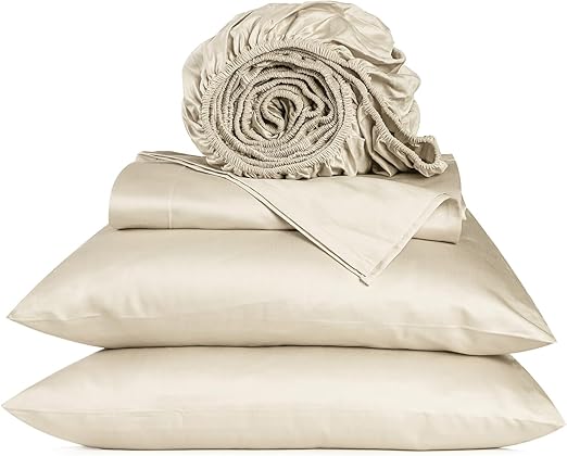 URBANHUT 800 Thread Count King Size Egyptian Cotton Sheets Set, 4 Pc Bed Sheet Sets for King Size Bedding, Luxury Hotel Sheets Sateen Finish Fits 16" Deep Pocket - Ivory