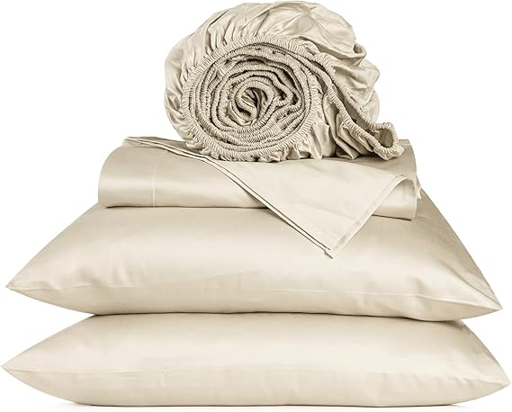 URBANHUT 800 Thread Count King Size Egyptian Cotton Sheets Set, 4 Pc Bed Sheet Sets for King Size Bedding, Luxury Hotel Sheets Sateen Finish Fits 16" Deep Pocket - Ivory