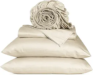 URBANHUT 800 Thread Count King Size Egyptian Cotton Sheets Set, 4 Pc Bed Sheet Sets for King Size Bedding, Luxury Hotel Sheets Sateen Finish Fits 16" Deep Pocket - Ivory
