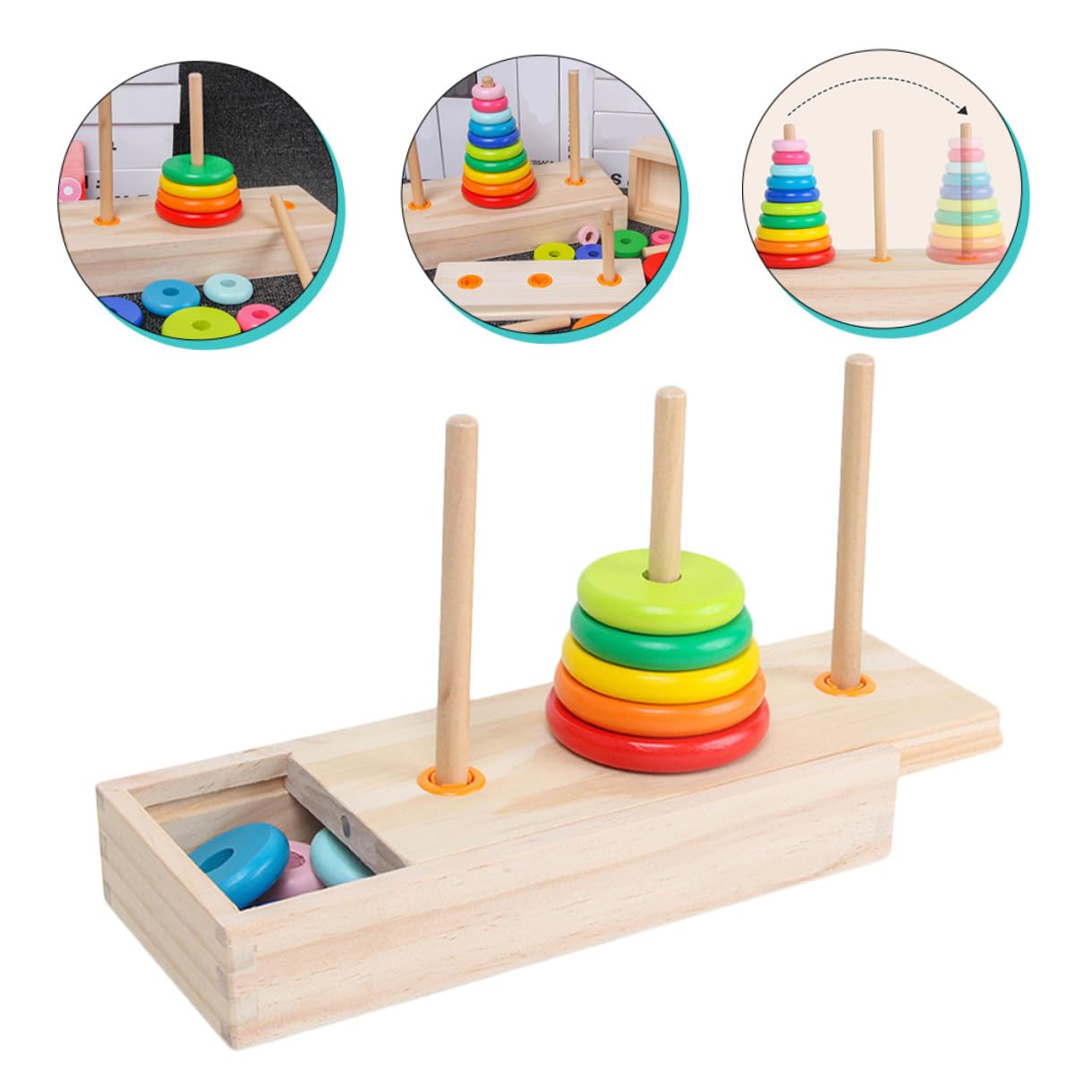 Giocattolo Impilabile in Legno a Dieci Strati Torre di Hanoi per Bambini, Stimola Curiosità e Sviluppo Cerebrale, per Gioco Educativo e Apprendimento Precoce