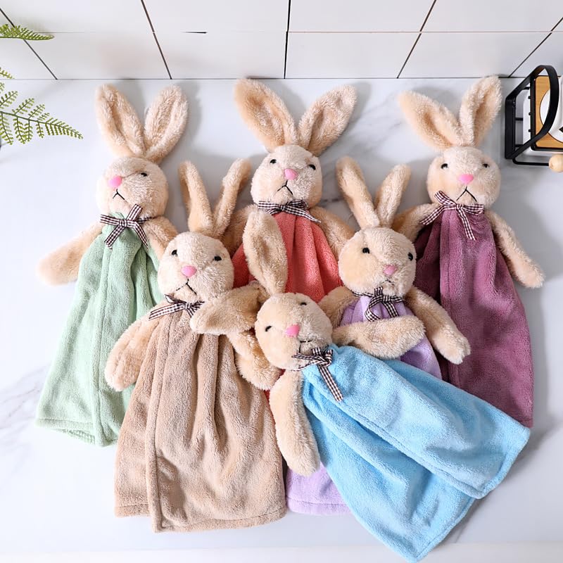 Image of Super Soft Rabbit Hanging Hand Towel for Kitchen and Bathroom Absorbent Thick Coral Velvet Hand Towels with Hanging Loop Fast Drying Microfiber (Pack of 6)