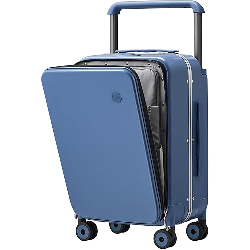 mixi Carry On Luggage Wide Handle Luxury Design Rolling Travel Suitcase PC Hardside with Aluminum Frame Hollow Spinner Wheels, with Cover, 20 inch, Sapphire Blue