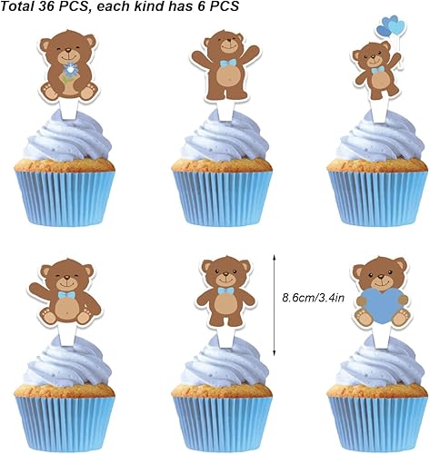 Miniatura 2 de 36 piezas de decoración de oso para cupcakes de oso para decoración de pasteles, oso bebé, cupcakes para baby shower, niños y niñas, fiesta de
