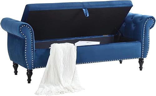 Miniatura 46 de Polibi Banco de almacenamiento para dormitorio, otomana tapizada de terciopelo con diseño de botones armados enrollados, banco largo para ventana de