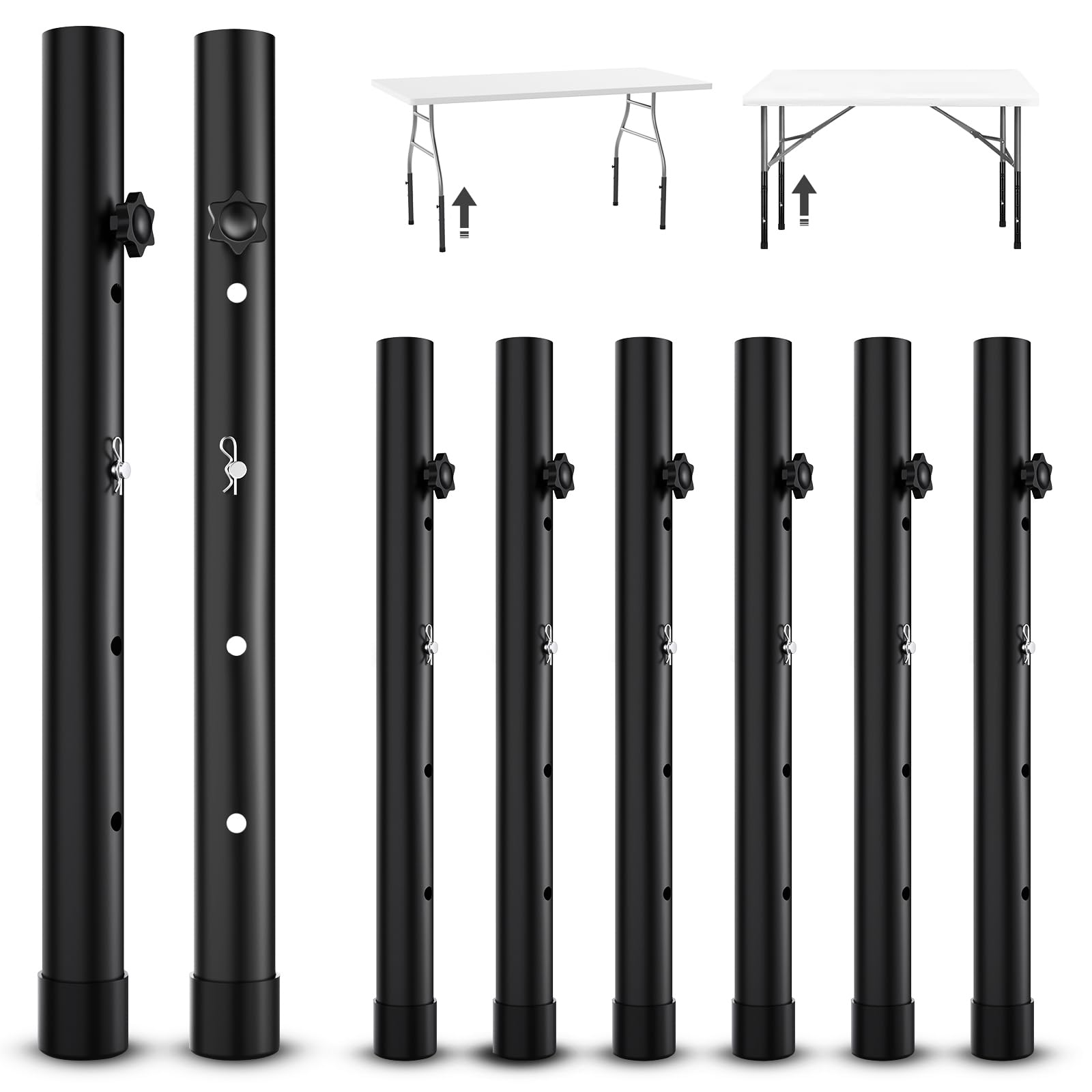 Photo 1 of YUEYIN 8-Pack Table Leg Extensions - Straight/Bent Leg Folding Table, Metal Extenders, Reduces Stooped Work, 4 Level Height Adjustable Risers