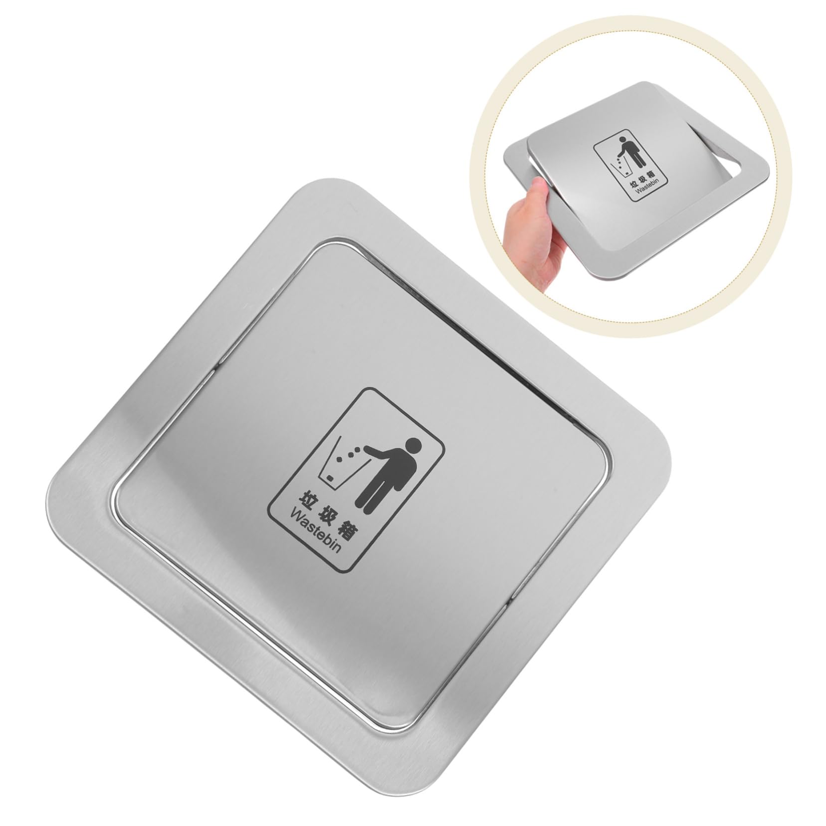 Cabilock Tapa De Cubo De Basura Y Desechos Cuadrada Tapa De Acero Inoxidable Empotrada En La Encimera Tapa De Compuerta De Ojal Para Basura Tapa De Cubo De Basura Abatible