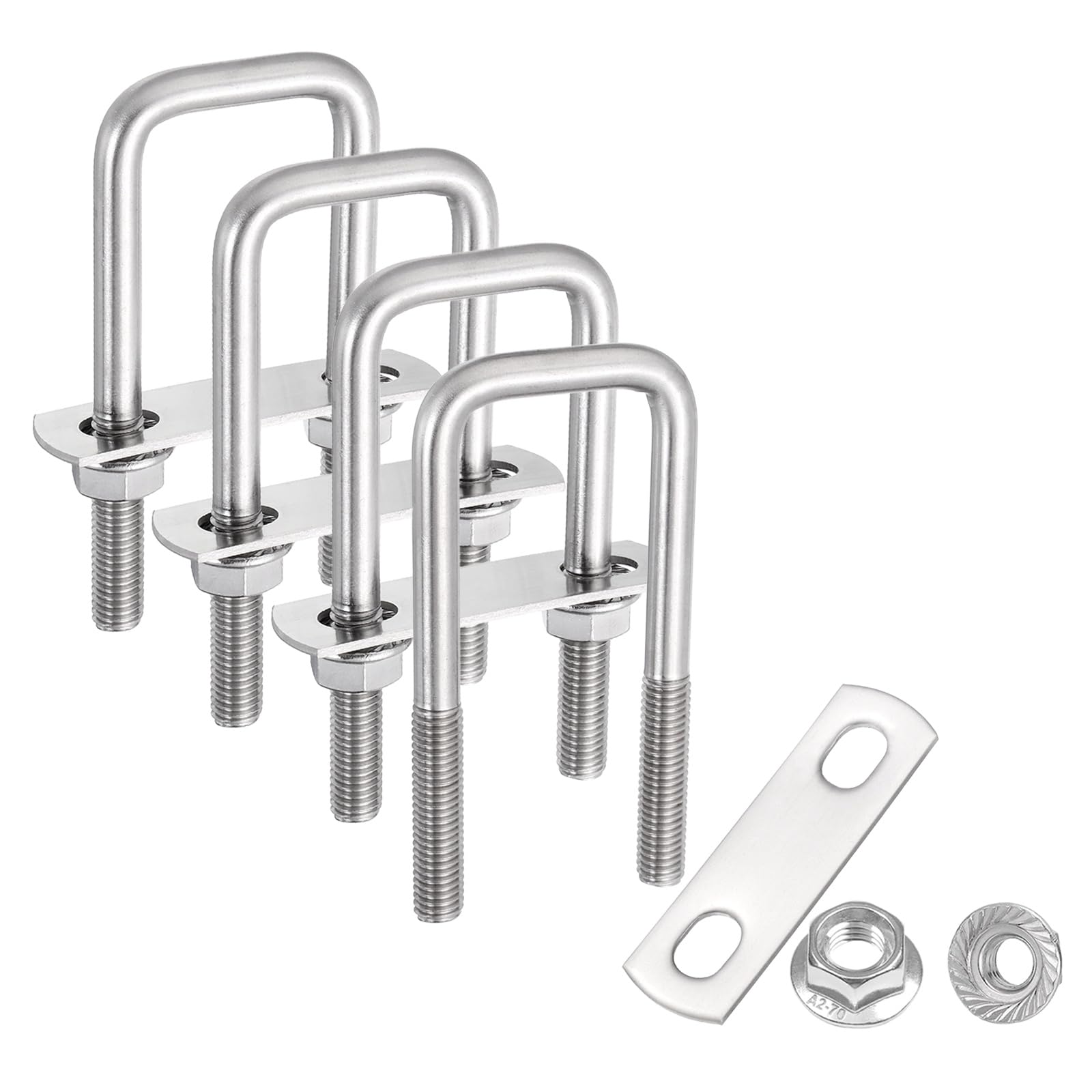 sourcing map 4 Set M8 1-3/16 Inch Inner Wide Square U Bolts, 3-9/16 Inch Length 304 Stainless Steel U-Bolts with Flange Hexagon Nuts, Frame Plates for Trailer, Automotive, (30mm W x 90mm L) — image 1