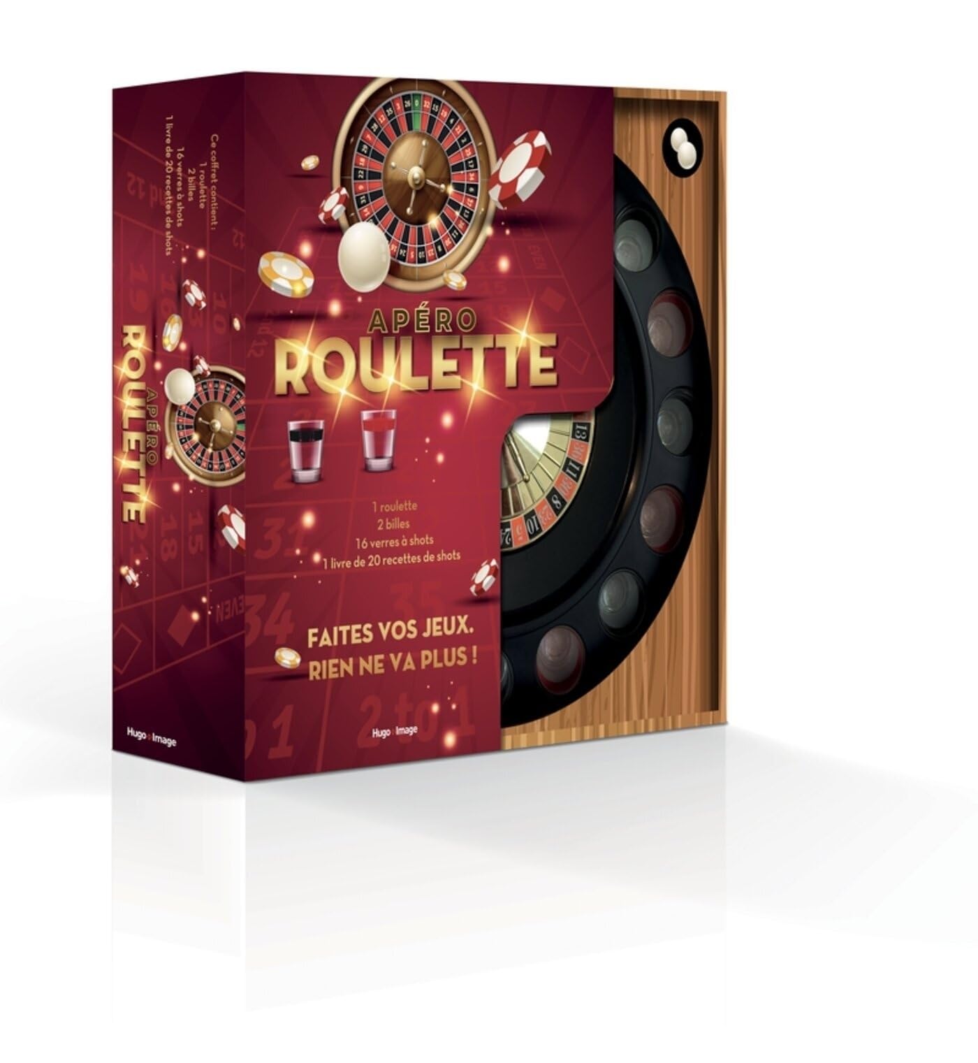 Apéro roulette: Coffret avec 1 roulette, 2 billes, 16 verres à shots et 1 livre de recettes