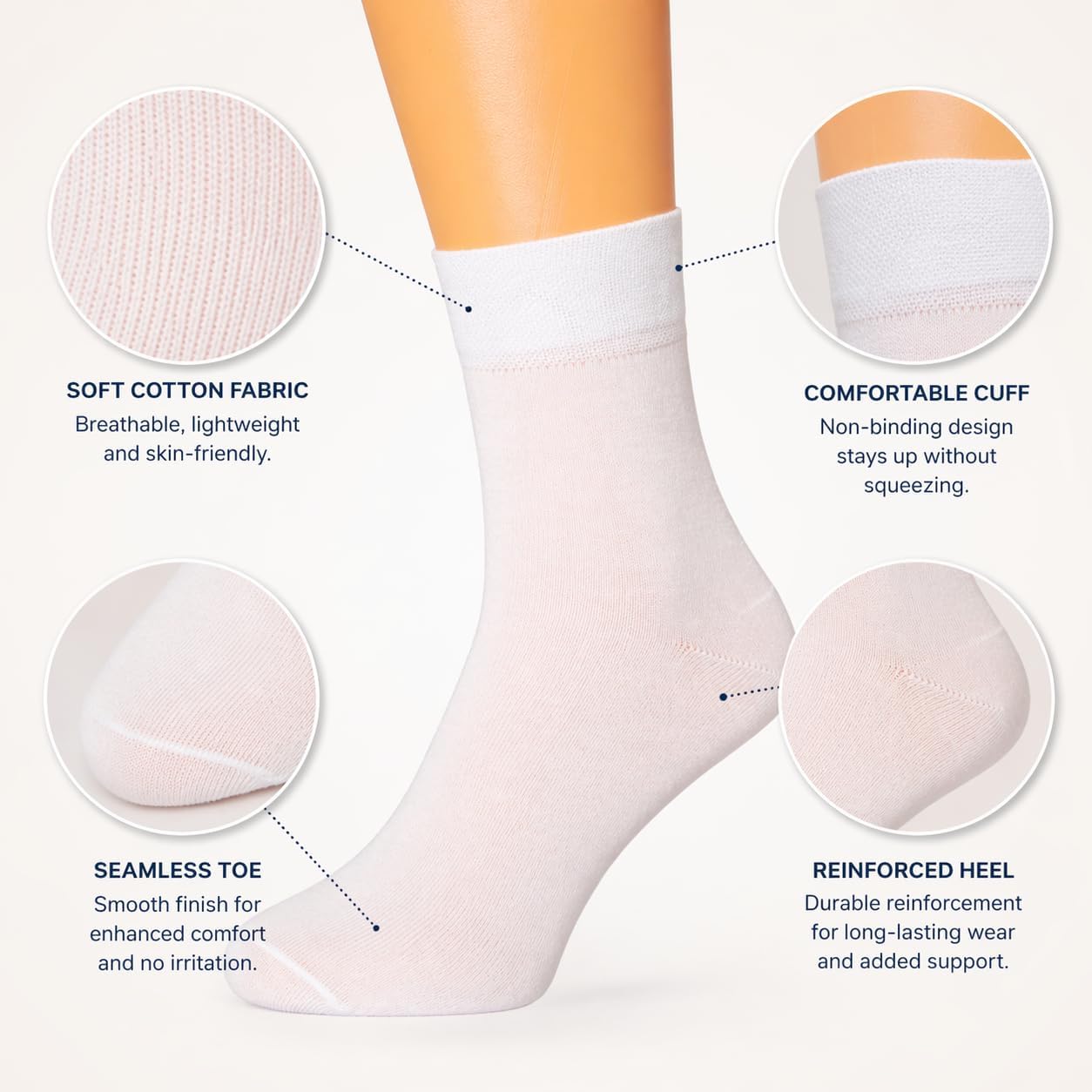 RONDO Breathable Quarter Thin Ankle High Socks - Comfort Cool Soft Lightweight Cotton Crew Socks for Mens Womens 4-Pairs 9-12