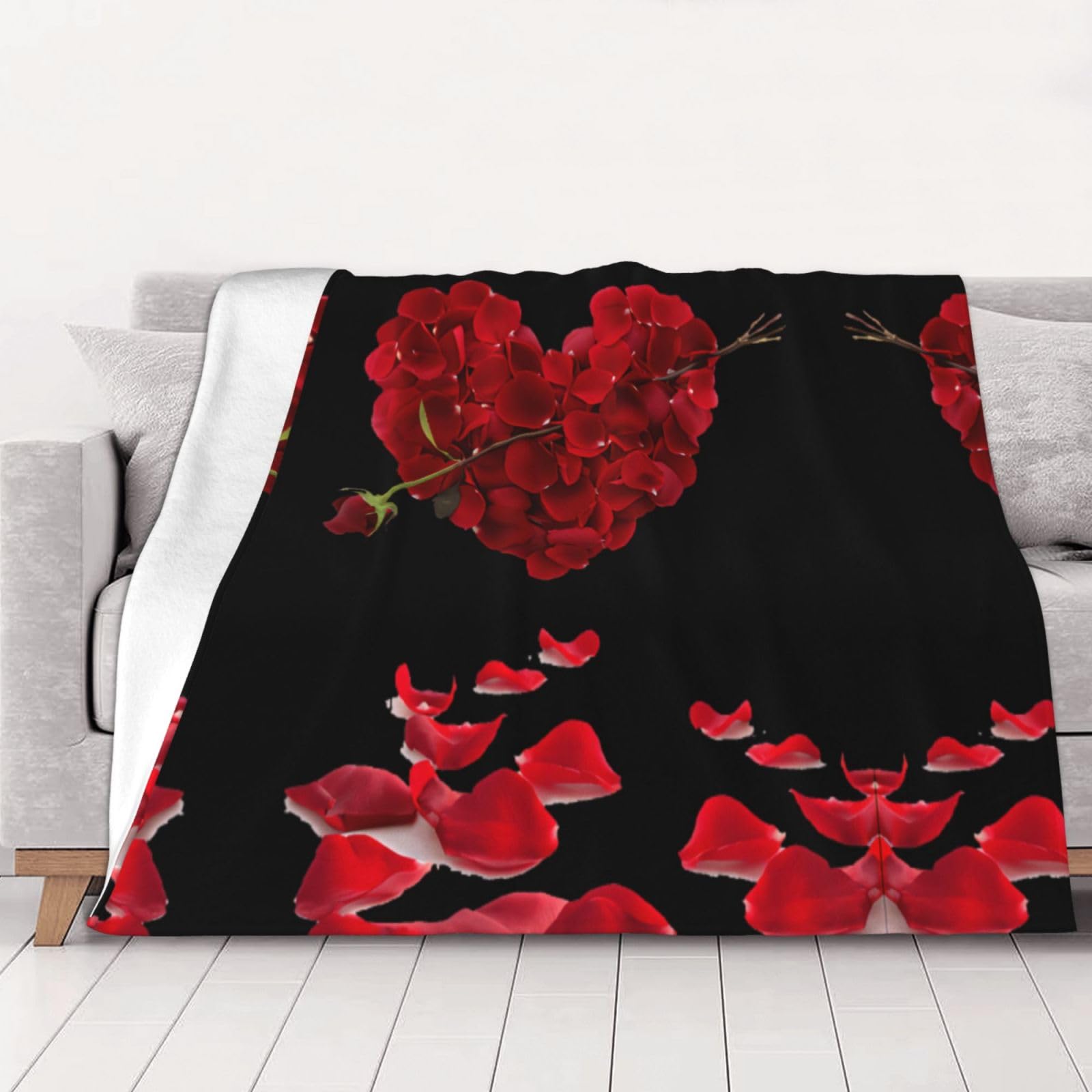 Couverture flanelle à motif cœur de fleurs pour un cadeau de maison idéal