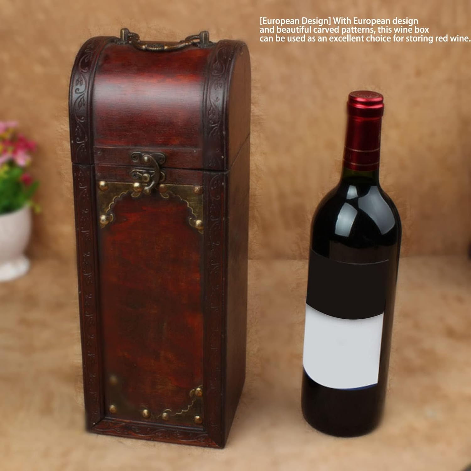 Wooden Wine Bottle Box, Vintage Retro Wooden Vintage Wine Bottle Storage Box Decorative Carrying Storage Case 13.5 * 12.5 * 34CM