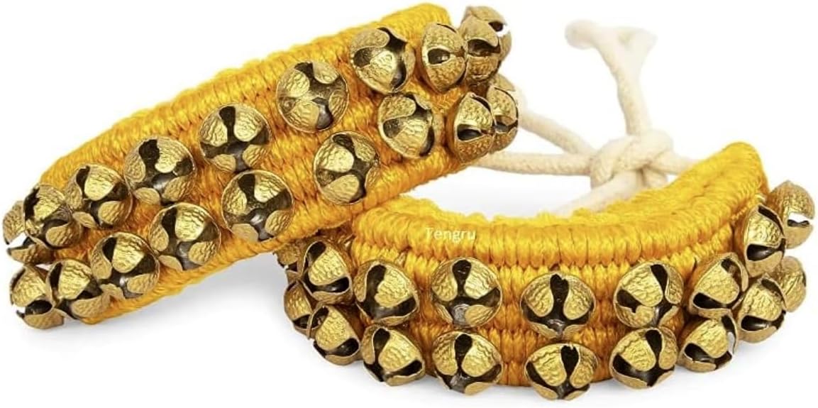 Yellow Pads Ghungroo Pair 2 Lines Of Brass Bells Mounted On Ghangru
