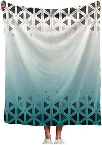 Mantas estéticas de color blanco cian degradado geométrico manta a cuadros para sofá dormitorio esenciales 55 x 70 pulgadas