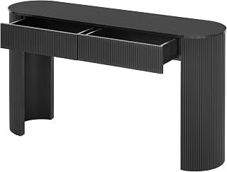 with Fluted Table Console Table Sofa Table,Artificial Board,Storage Oval Top 2 Drawer Living Room Entryway Hallway