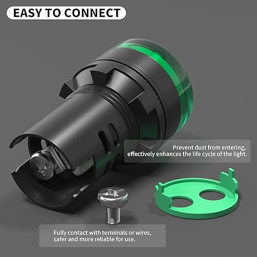 Miniatura 10 de DAIERTEK Luz indicadora LED de 12 V, LED roja, 0.236 in, metal, impermeable, 12 voltios, luz indicadora de 14 pulgadas, cabeza plana, montaje en